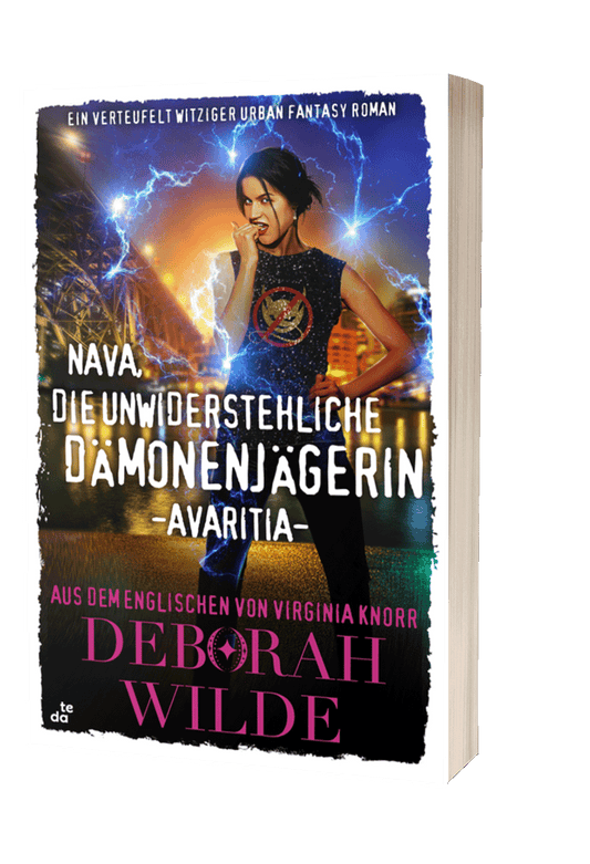 Paperback cover of "Avaritia". German language version of "The Unlikeable Demon Hunter: Need" by Deborah Wilde. Translation by Virginia Knorr.