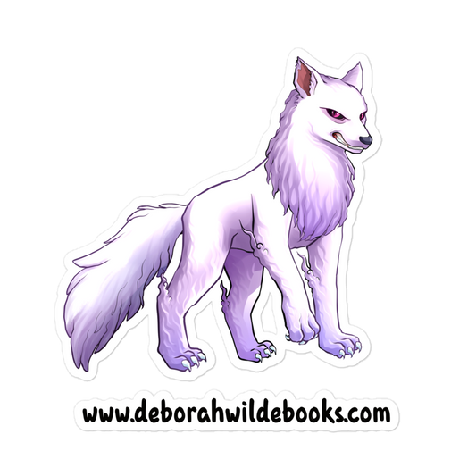 Kiss cut sticker of a white wolf in anime style.