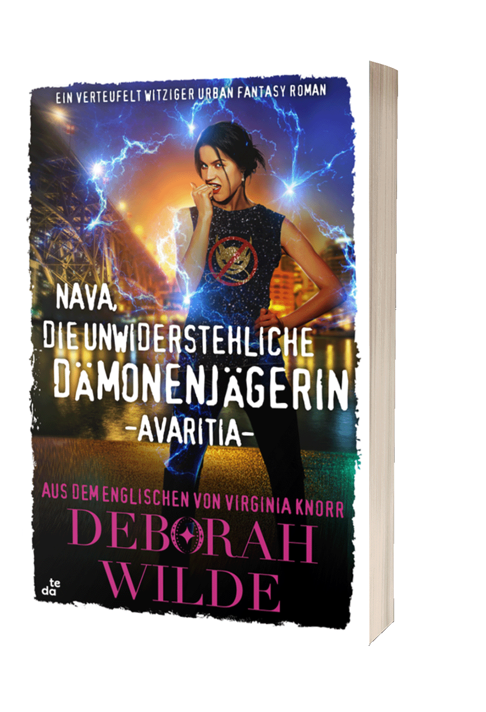 Paperback cover of "Avaritia". German language version of "The Unlikeable Demon Hunter: Need" by Deborah Wilde. Translation by Virginia Knorr.