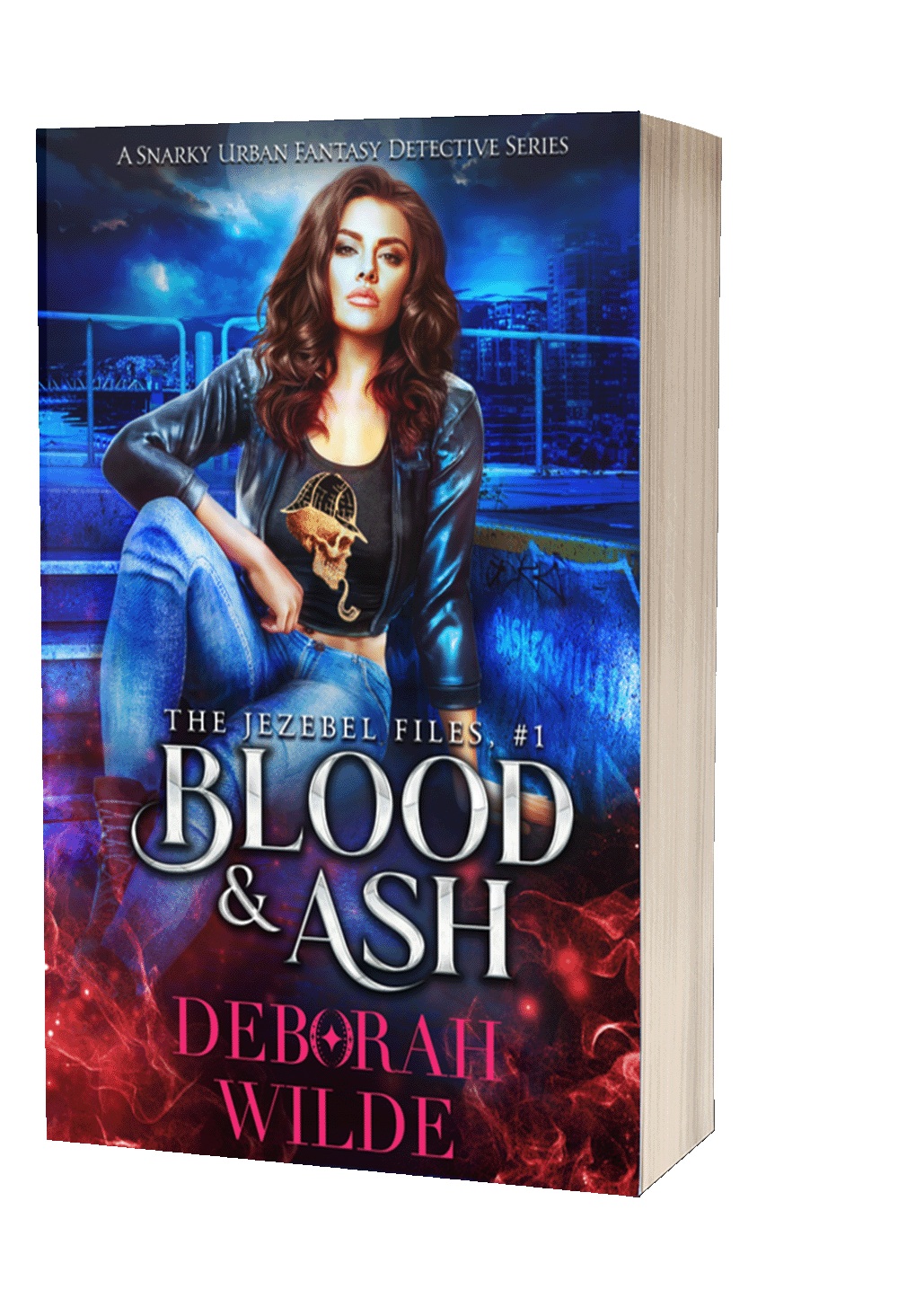 Paperback cover of "Blood & Ash", book 1 in "The Jezebel Files", an urban fantasy detective series by Deborah Wilde.