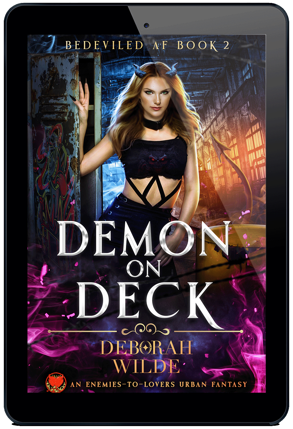 Book cover for Demon on Deck, book 2 in the funny sexy urban fantasy series Bedeviled AF.