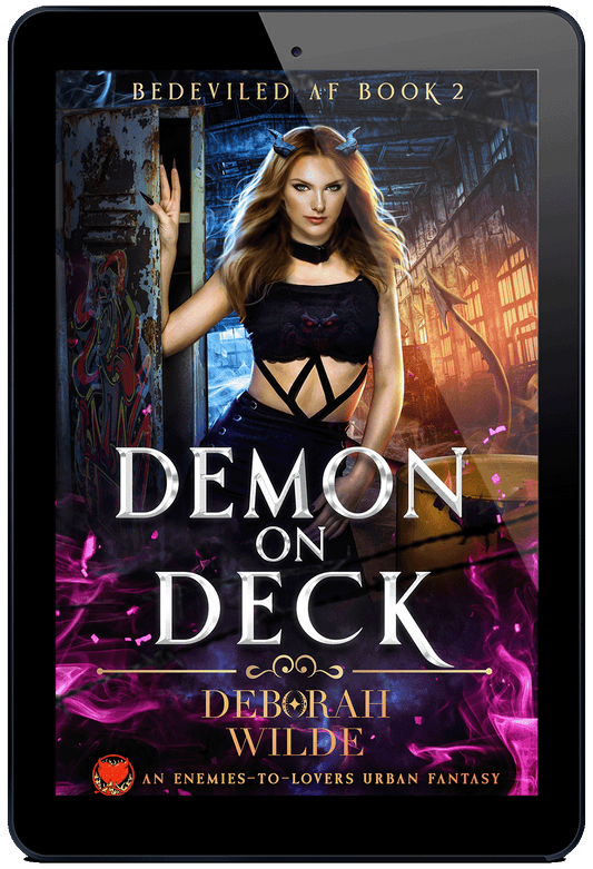 Book cover for Demon on Deck, book 2 in the funny sexy urban fantasy series Bedeviled AF.