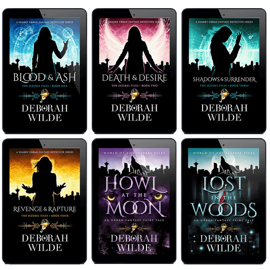 All 6 ebooks in the Jezebel Files and World of the Jezebel Files. A snarky urban fantasy detective series and an urban fantasy fairy tale by Deborah WIlde.