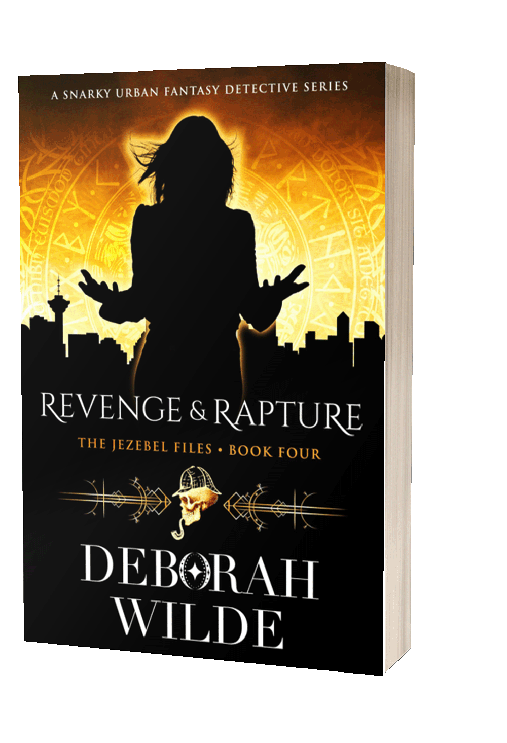 Paperback of Revenge & Rapture book 4 in The Jezebel Files, an urban fantasy detective fiction by Deborah Wilde.