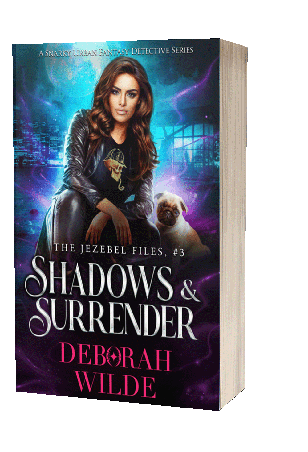 Paperback cover of "Shadows & Surrender", a funny, sexy, urban fantasy detective series by Deborah Wilde.