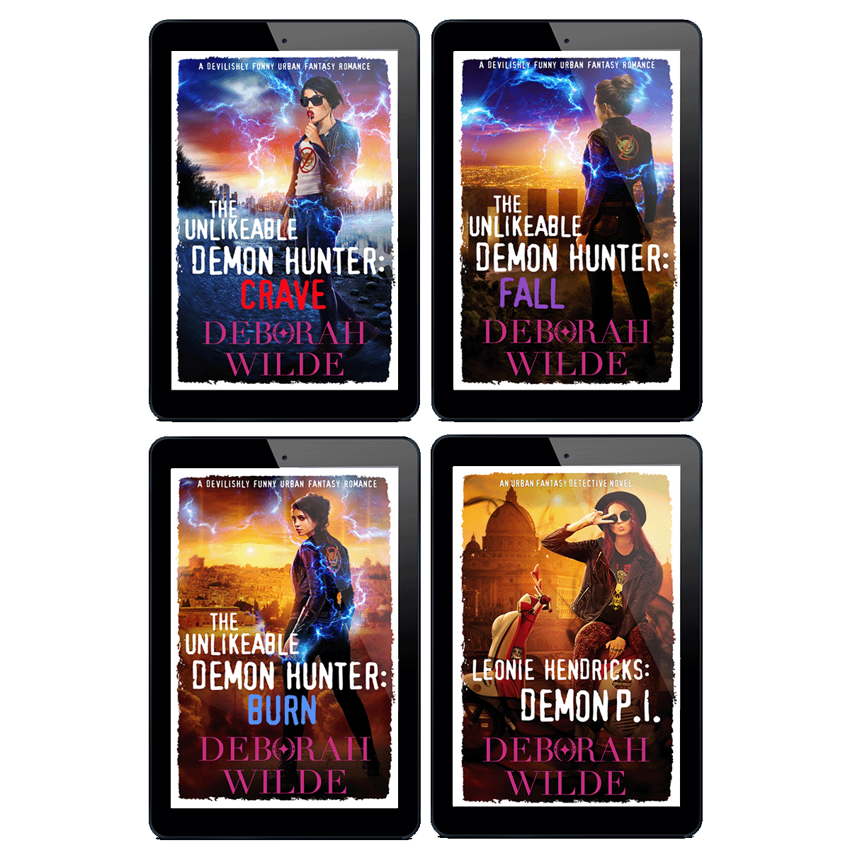 Books 4-7 in The Unlikeable Demon Hunter series. A funny sexy urban fantasy series by Deborah Wilde.