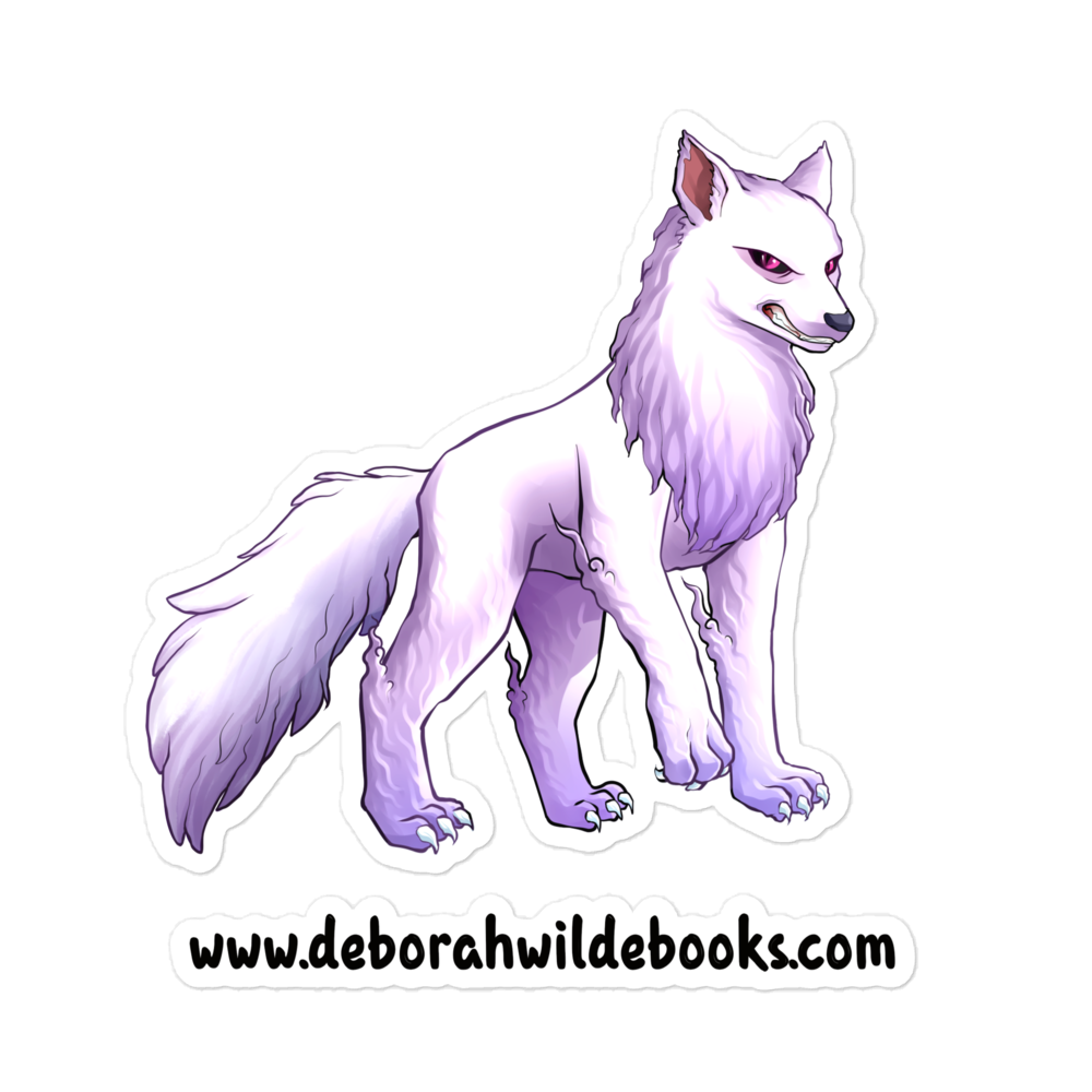 Kiss cut sticker of a white wolf in anime style. 