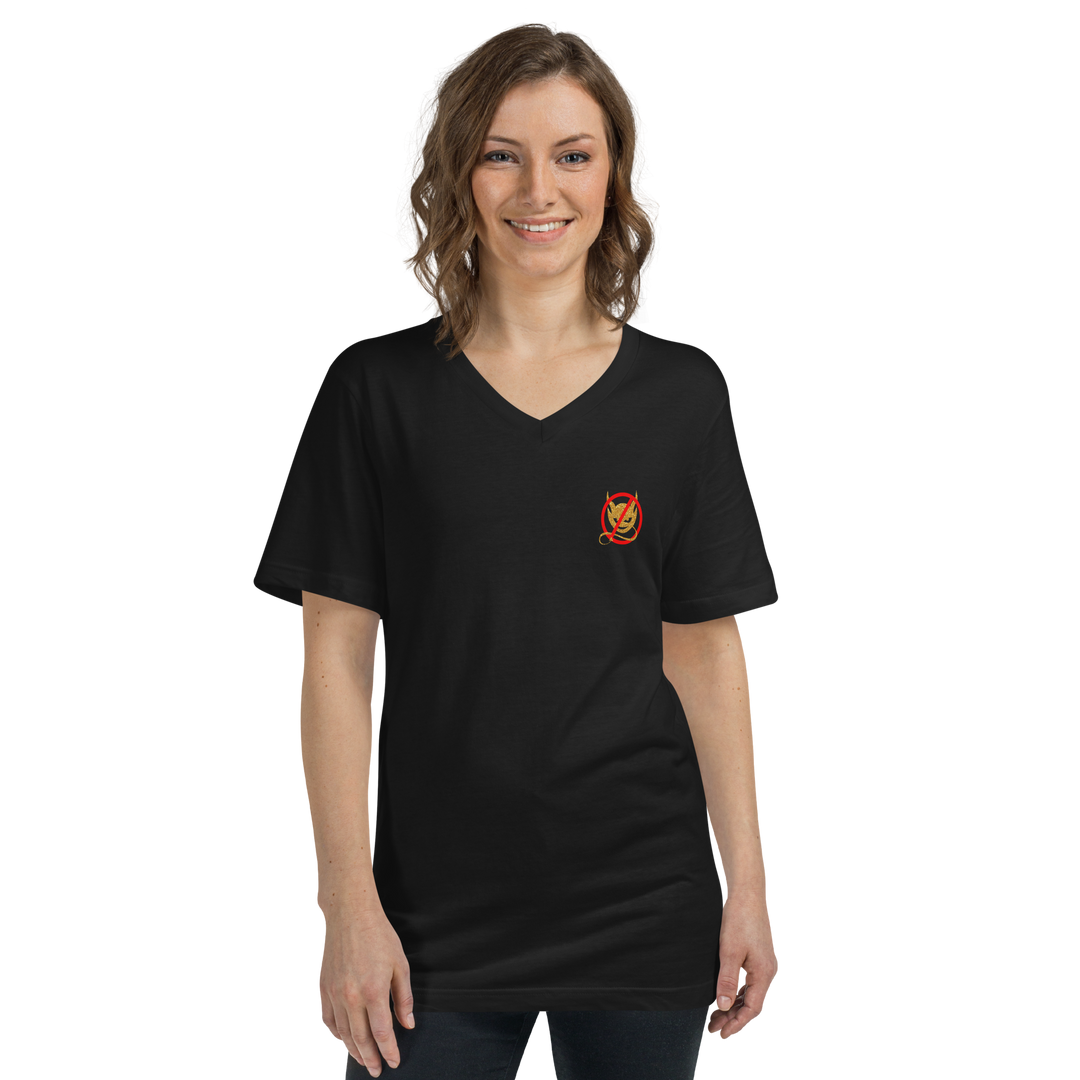 No Demons Unisex V-Neck T-Shirt (Small Logo)